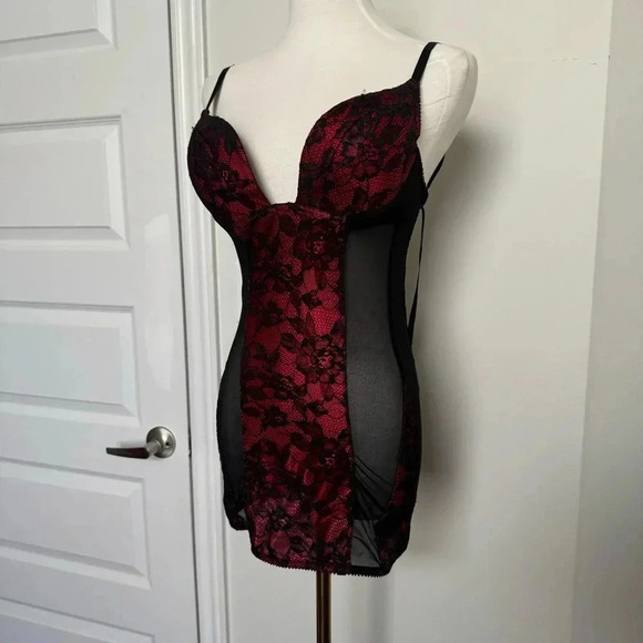 Y2K Elegant Red and Black Lace Chemise Lace Up Lingerie Slip S  Goth Punk Vampy - Picture 3 of 6